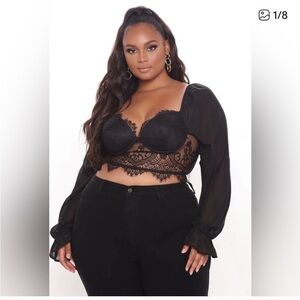 Lace Puff Sleeve Crop Top